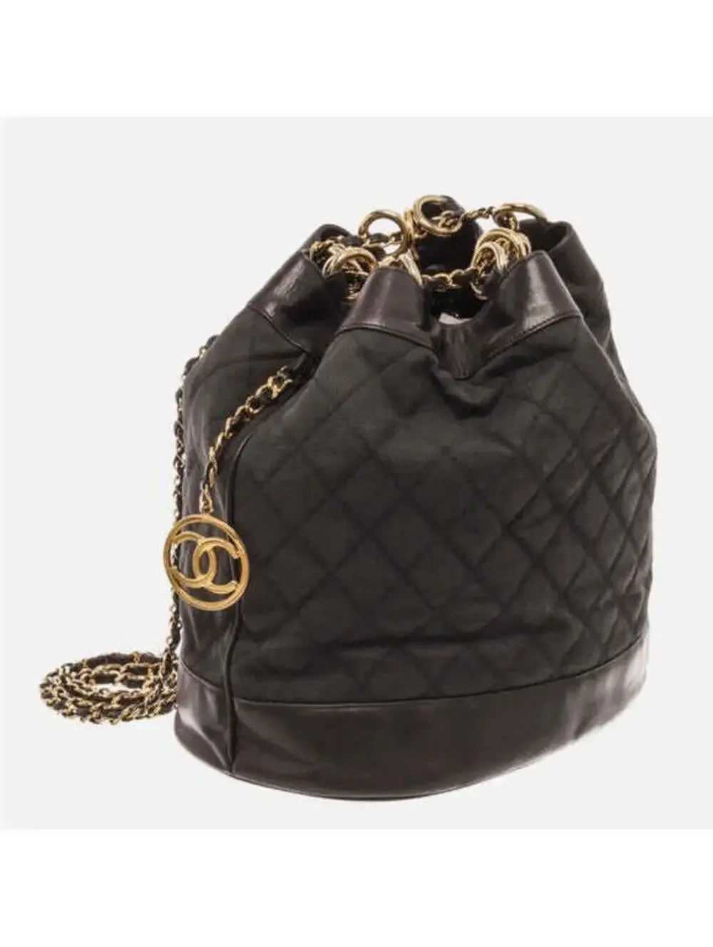 Chanel Black Canvas CC Chain Bucket Bag - Made in Italy - Rare Piece